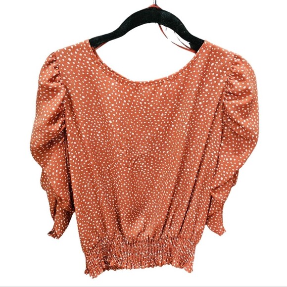 Paper Crane Cottagecore Smocked Waist Blouse  Shirring Puff Sleeves Size L - Picture 2 of 4